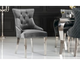 Z&aacute;mock&aacute; chesterfield stolička Eleanor v sivej farbe zo zamatu 97cm s klopadlom