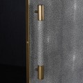 Art-deco &scaron;atn&iacute;kov&aacute; skriňa OTAWA si siv&yacute;m kožen&yacute;m čal&uacute;nen&iacute;m na nožičk&aacute;ch 216cm