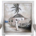 Rustik&aacute;lna jed&aacute;lensk&aacute; stolička Wiltshire v off-white odtieni s ručne maľovan&yacute;m operadlom 101cm