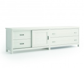Masívny luxusný TV stolík Cerdena so štyrmi zásuvkami a s posuvnými dvierkami 231cm