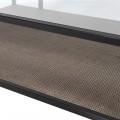 Modern&yacute; sklenen&yacute; konferenčn&yacute; stol&iacute;k Diveni Black v obdĺžnikovom tvare s ratanovou doskou a čiernou kovovou podstavou 132cm