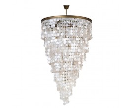 Luxusný art-deco luster Lomax s perleťovým mušlovým zdobením a s kovovou kruhovou konštrukciou 95cm