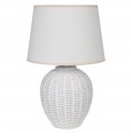 Vintage elegantná stolná lampa Branden bielej farby zo živice s ľanovým tienidlom
