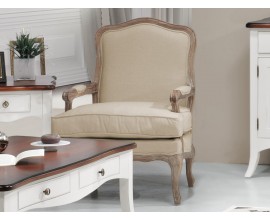 Luxusn&eacute; čal&uacute;nen&eacute; provens&aacute;lske kreslo Deliciosa s mas&iacute;vnou kon&scaron;trukciou a podsed&aacute;kom v b&eacute;žovom preveden&iacute; 96cm