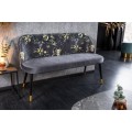 Modern&aacute; art-deco čal&uacute;nen&aacute; lavica Floreque do predsiene so siv&yacute;m zamatov&yacute;m poťahom s flor&aacute;lnym mot&iacute;vom 130cm