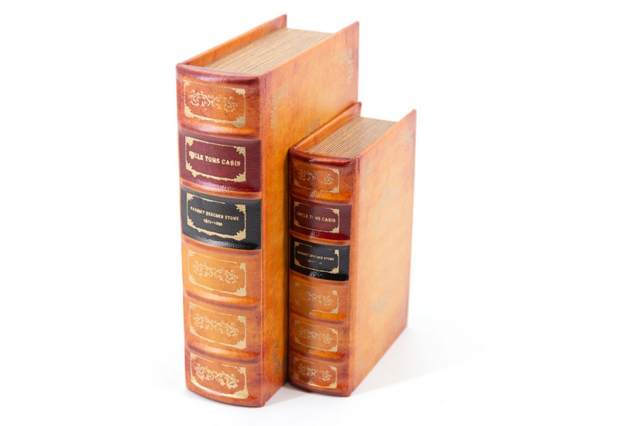 &Scaron;t&yacute;lov&yacute; kožen&yacute; set kn&iacute;h H.B. Stowe v oranžovej farbe s dekorat&iacute;vnym vzhľadom 27cm