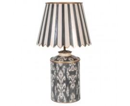 Vintage nočn&aacute; lampa Severine Ivory z kovu v sivej farbe so slonovinov&yacute;m ornament&aacute;lnym zdoben&iacute;m 78cm
