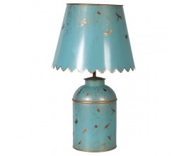 Elegantn&aacute; vintage stoln&aacute; lampa Severine Azur z kovu v modrej az&uacute;rovej farbe so zlat&yacute;m flor&aacute;lnym zdoben&iacute;m