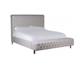Vintage manželsk&aacute; posteľ Oberstell s chesterfield pre&scaron;&iacute;van&iacute;m v svetlosivej farbe 190cm