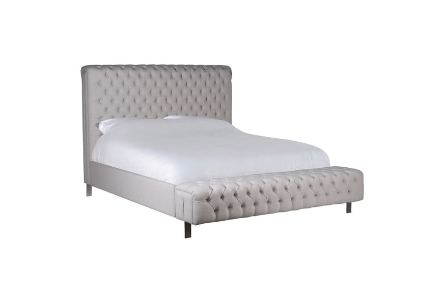 Vintage manželsk&aacute; posteľ Oberstell s chesterfield pre&scaron;&iacute;van&iacute;m v svetlosivej farbe 190cm