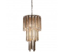 Art-deco sklenen&yacute; hned&yacute; stupňovit&yacute; luster Euron so zlat&yacute;mi detailami a reťazou 65cm