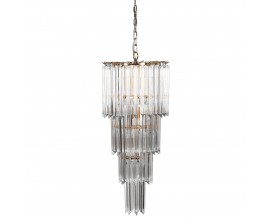 Art-deco zlat&yacute; stupňovit&yacute; sklenen&yacute; luster Aemma s et&aacute;žami a s detailami zlatej farby na reťazi  92cm