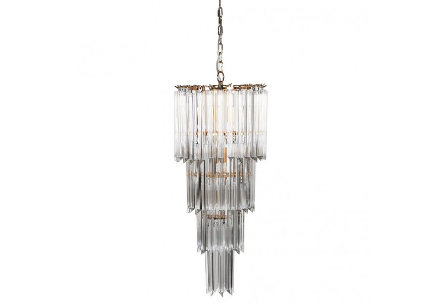 Art-deco zlat&yacute; stupňovit&yacute; sklenen&yacute; luster Aemma s et&aacute;žami a s detailami zlatej farby na reťazi  92cm