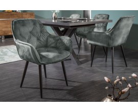 Retro dizajnov&eacute; &scaron;edozelen&eacute; čal&uacute;nen&eacute; kreslo Milano s opierkami na ruky 84cm