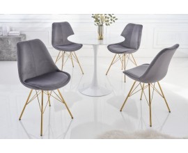 Art deco modern&aacute; jed&aacute;lensk&aacute; stolička Scandinavia s tmavosiv&yacute;m zamatov&yacute;m čal&uacute;nen&iacute;m a zlat&yacute;mi nohami 86cm