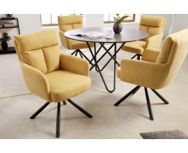 Retro modern&aacute; otočn&aacute; jed&aacute;lensk&aacute; stolička Dover so žlt&yacute;m poťahom a čiernymi kovov&yacute;mi nohami 92cm