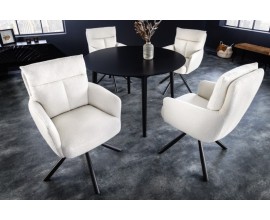 Retro dizajnov&aacute; otočn&aacute; stolička Dover s bielym textiln&yacute;m čal&uacute;nen&iacute;m a s čiernymi nohami z kovu 92cm