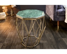 Mramorov&yacute; pr&iacute;ručn&yacute; stol&iacute;k Diamond Marble s mosadznou podstavou tyrkysovo zelen&yacute;