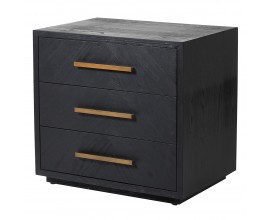Moderný čierny nočný stolík Agava z masívneho dubového dreva s tromi zásuvkami 61cm