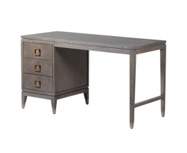Luxusn&yacute; art deco kancel&aacute;rsky stol&iacute;k Quadria Gris v sivohnedom preveden&iacute; z mas&iacute;vu so zlat&yacute;m zdoben&iacute;m 140cm