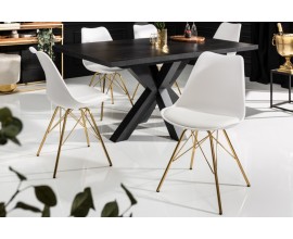 Art-deco biela jed&aacute;lensk&aacute; stolička Scandinavia z eko kože s kovov&yacute;mi nožičkami v zlatej farbe 85cm