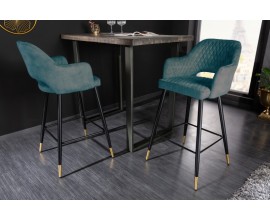 Modern&aacute; barov&aacute; stolička Decora zamatov&aacute; petrolejovo zelen&aacute; 104cm