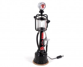 Industri&aacute;lna retro stoln&aacute; lampa Apoca z kovu čiernej farby s mot&iacute;vom benz&iacute;novej pumpy