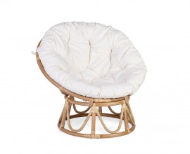 &Scaron;t&yacute;lov&eacute; okr&uacute;hle ratanov&eacute; kreslo Toreno s hned&yacute;m v&yacute;pletom a bielym vank&uacute;&scaron;om 85cm