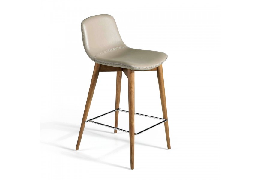 Luxusn&aacute; taupe siv&aacute; kožen&aacute; barov&aacute; stolička Forma Moderna z mas&iacute;vu 93cm