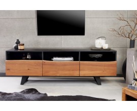 Industri&aacute;lny telev&iacute;zny stol&iacute;k Tallero II z ak&aacute;ciov&eacute;ho mas&iacute;vu na kovov&yacute;ch nožičk&aacute;ch v hnedo čiernom preveden&iacute; 140cm