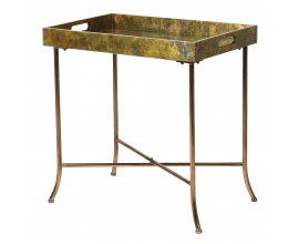 Vintage mosadzn&yacute; pr&iacute;ručn&yacute; stol&iacute;k Roel v metalickom preveden&iacute; na nožičk&aacute;ch a &uacute;chytmi 62cm