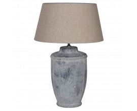 Dizajnov&aacute; antick&aacute; stoln&aacute; lampa Euridice so siv&yacute;m podstavcom s patinou a s b&eacute;žov&yacute;m ľanov&yacute;m tienidlom