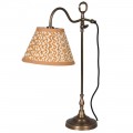 Štýlová stolná lampa Cuenca s vintage mosadznou konštrukciou z kovu a hnedo-bielym vzorovaným tienidlom