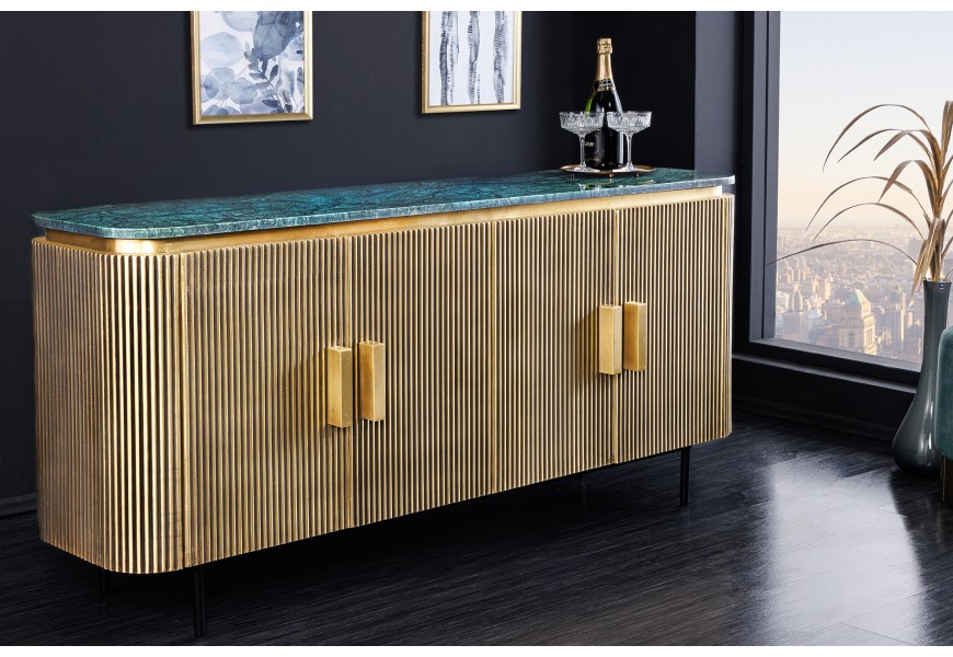 Luxusn&yacute; art deco pr&iacute;born&iacute;k Marmolla Verde s mramorovou doskou zlat&yacute; 160 cm