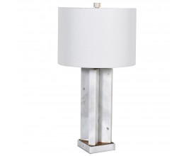Modern&aacute; dizajnov&aacute; stolov&aacute; lampa Carrara s podstavou z mramoru a tienidlom z ľanov&eacute;ho materi&aacute;lu sivobiela 65 cm