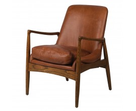 Luxusn&eacute; vintage kožen&eacute; kreslo Blank Space hnedej farby s  kon&scaron;trukciou z jaseňov&eacute;ho dreva 84cm 