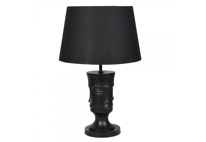 Dizajnov&aacute; stoln&aacute; lampa Faces s čiernou podstavou s mot&iacute;vmi tv&aacute;re 80cm