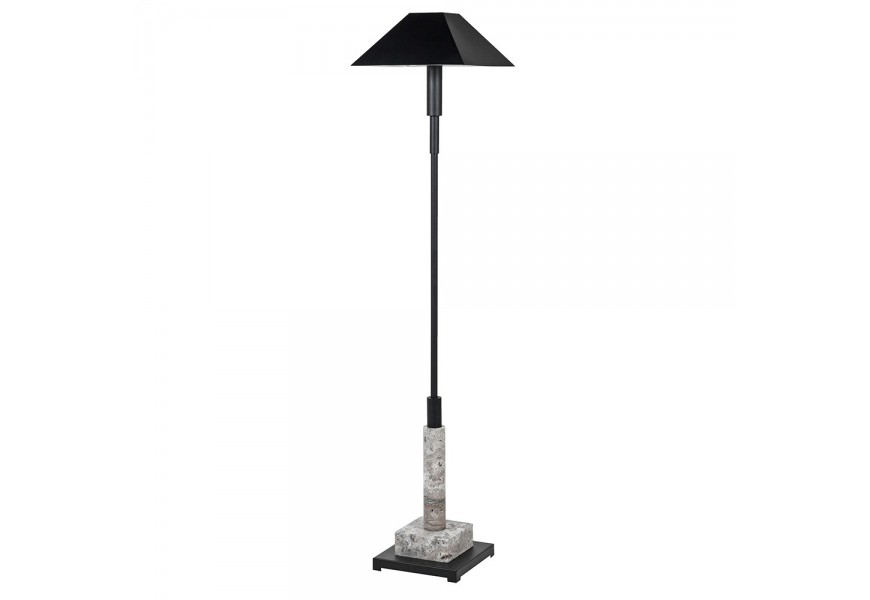 Štýlová stojaca lampa Medelin z kovu v čiernom prevedení s mramorovou podstavou