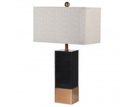 Luxusn&aacute; glamour stolov&aacute; lampa Elysion s čiernou mramorovou stĺpovou podstavou s bronzov&yacute;mi detailami a tienidlom v oblačnej &scaron;edej farbe