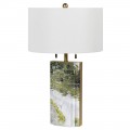 Luxusná stolová lampa Francis v štýle art-deco s podstavou z mramoru s bielym tienidlom a mosadznou konštrukciou zelená