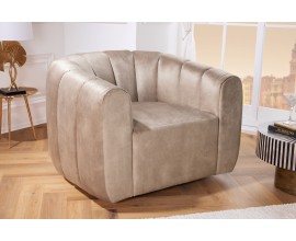 Modern&eacute; čal&uacute;nen&eacute; kreslo Alis vo farbe zlato b&eacute;žov&eacute;ho zamatu s pre&scaron;&iacute;van&iacute;m a otočnou nohou