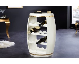 Dizajnová vinotéka Crawley v art-deco štýle v tvare suda biela so zlatými detailami 63 cm