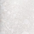 Luxusný príručný stolík Barris s podstavou z dreva a kovu v hnedej a zlatej farbe v art deco štýle so sivou terrazzo doskou v sivej farbe