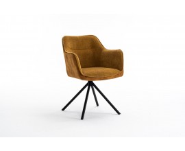Moderne otočn&eacute; kreslo Kristal Mustard s horčicovo žlt&yacute;m zamatov&yacute;m poťahom a čiernymi kovov&yacute;mi nožičkami 80cm 
