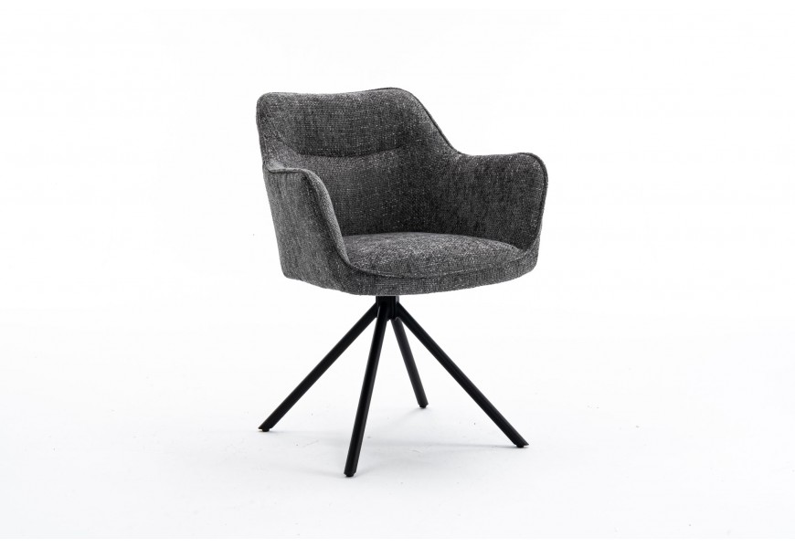 Modern&aacute; dizajnov&aacute; otočn&eacute; kreslo Kristal Graphite s tmav&yacute;m siv&yacute;m čal&uacute;nen&iacute;m a kovov&yacute;mi nožičkami 80 cm