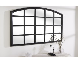 Industri&aacute;lne n&aacute;stenn&eacute; zrkadlo Castillo s čiernym r&aacute;mom s dizajnom obl&uacute;kov&eacute;ho okna 120 cm