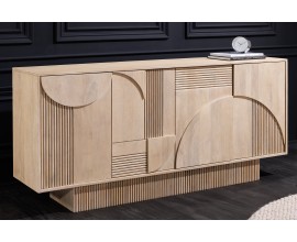 Dizajnov&yacute; art deco &scaron;tvordverov&yacute; pr&iacute;born&iacute;k Sonia s geometrick&yacute;m reli&eacute;fom z bielen&eacute;ho dreva v svetlej b&eacute;žovej farbe 170 cm