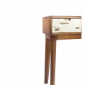 Seversk&yacute; retro konzolov&yacute; stol&iacute;k Vellesa z mas&iacute;vneho mindi dreva v hnedej farbe s bielymi z&aacute;suvkami 110 cm