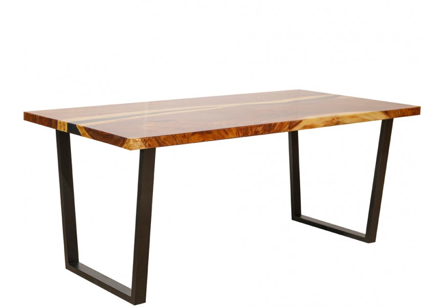 Luxusn&yacute; modern&yacute; jed&aacute;lensk&yacute; st&ocirc;l Resin z mas&iacute;vneho dreva s čiernymi kovov&yacute;mi nožičkami 180 cm