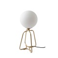 Luxusn&aacute; modern&aacute; stoln&aacute; lampa Lunaria s bielym sklenen&yacute;m tienidlom v tvare gule a zlatou kovovou podstavou 35 cm